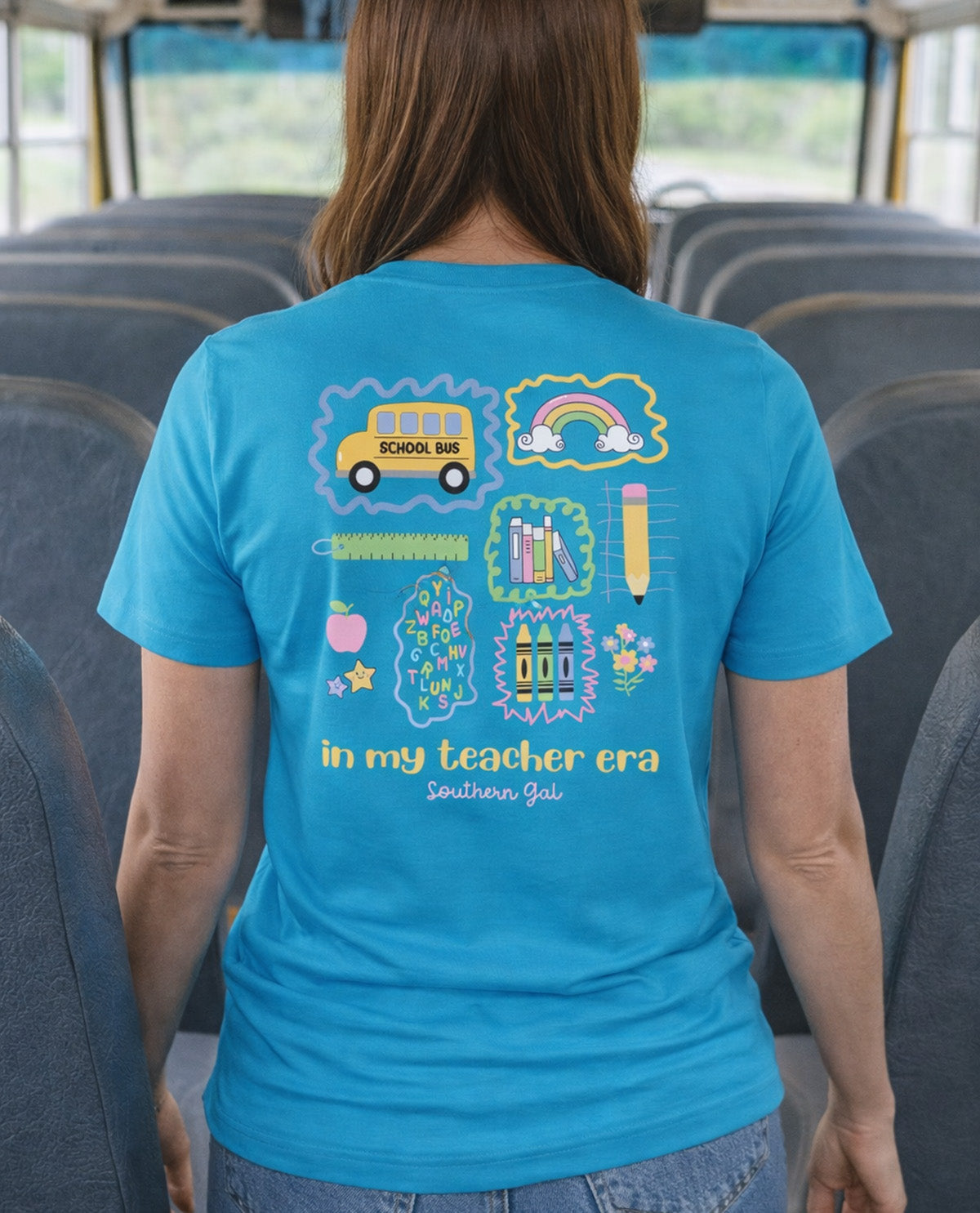 Southern Gal Teacher Era Short Sleeve Screen Tee Blue