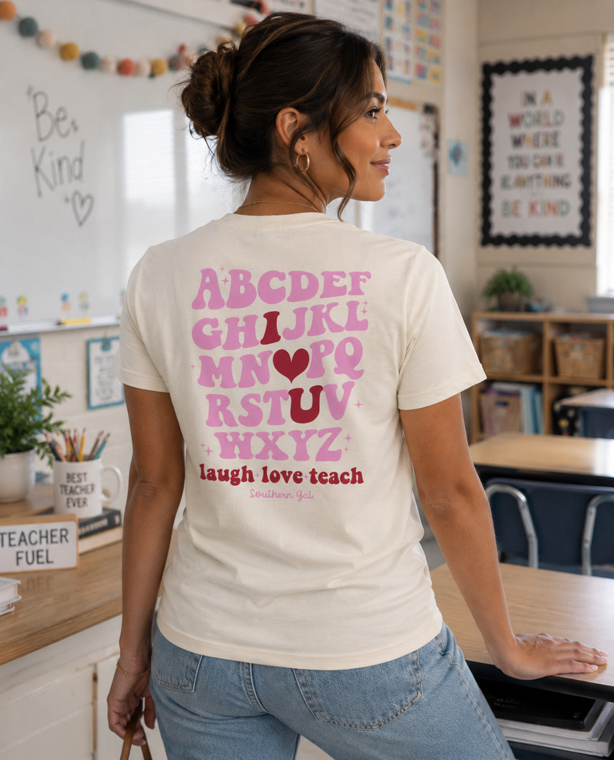 Southern Gal Love Teach Short Sleeve Screen Tee Natural