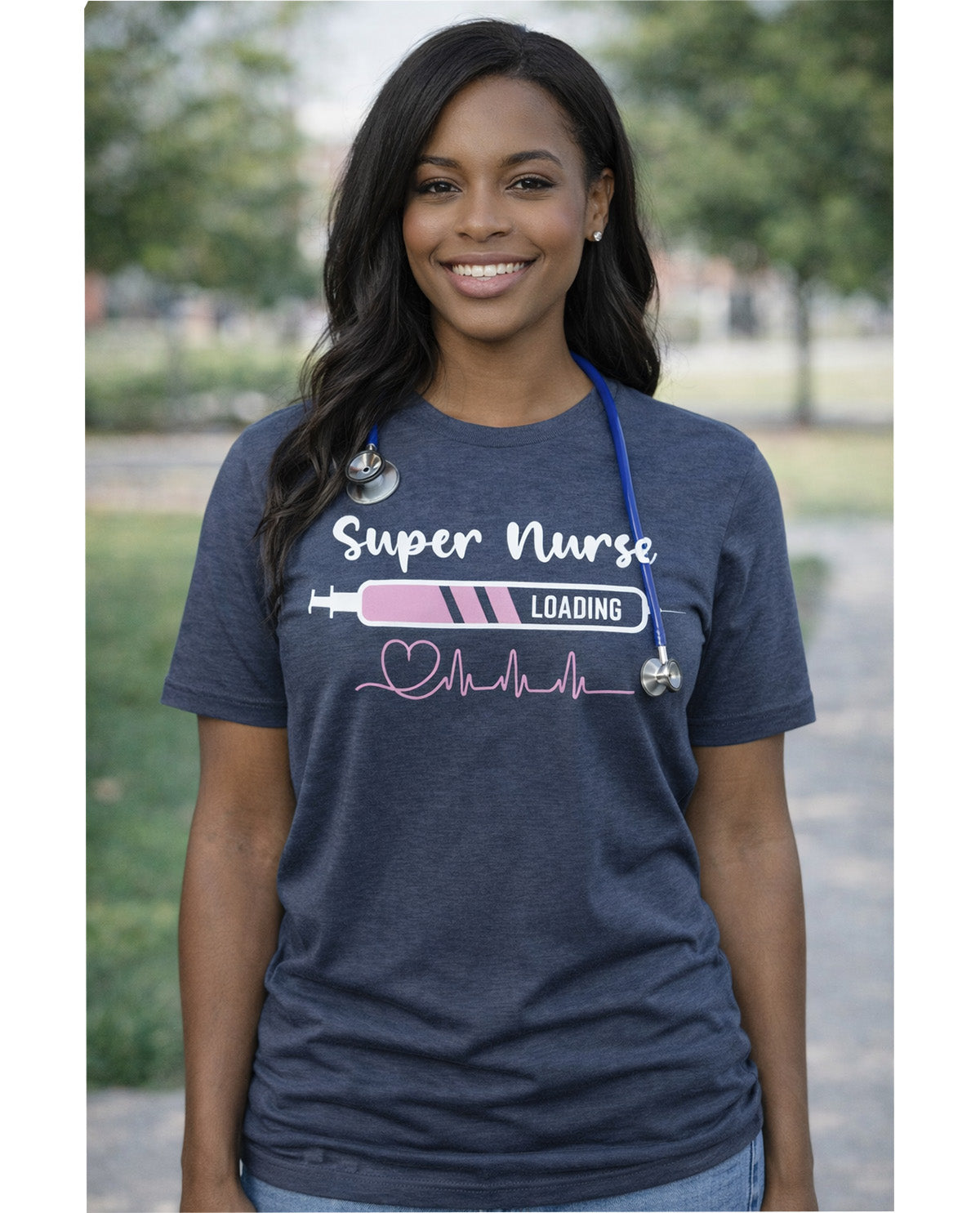 Super Nurse Short Sleeve Screen Tee Navy