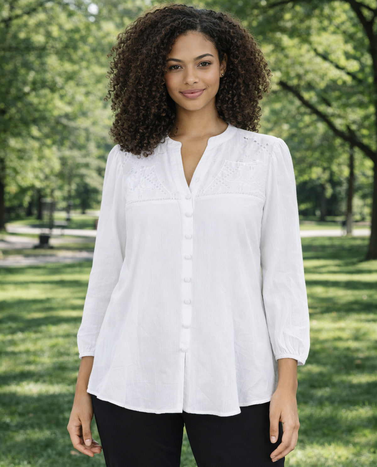 Zac & Rachel Eyelet Yoke Gauze Top White