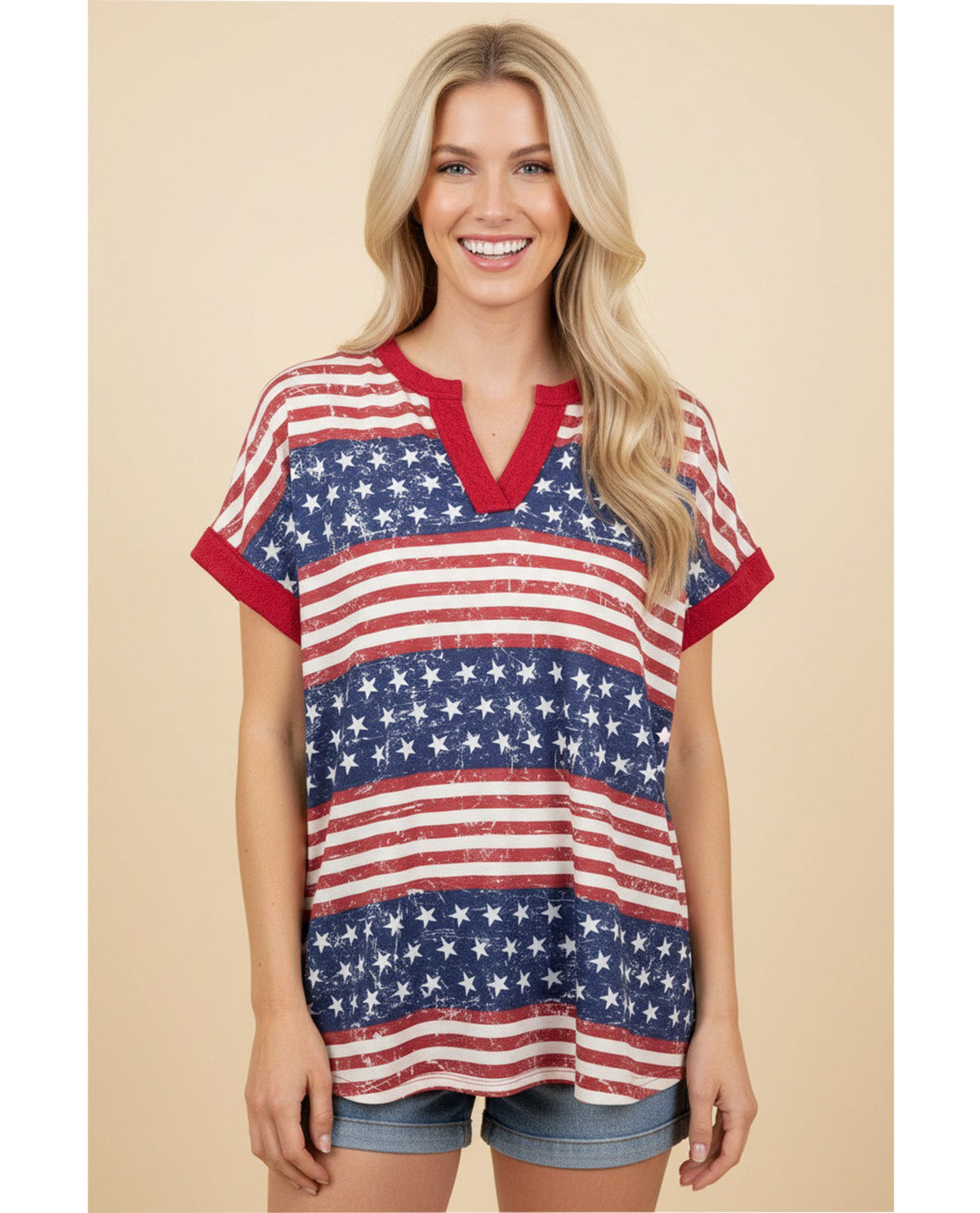 Heimish Stars & Stripes V-Neck Americana Top Red/Navy