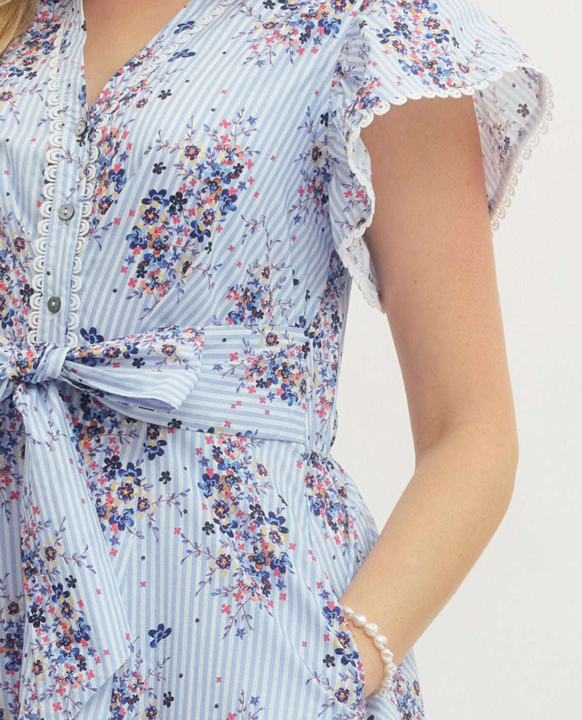 Entro Print Tie Waist Dress Blue