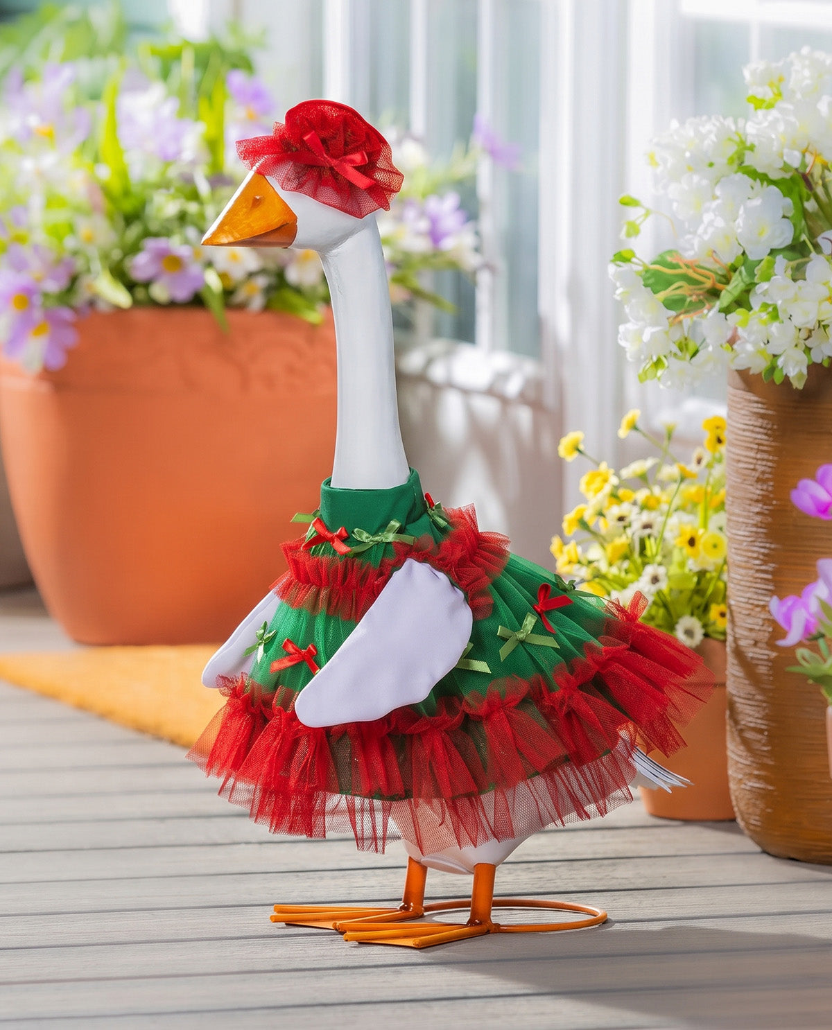 Evergreen Porch Goose Outfit Festive Bows