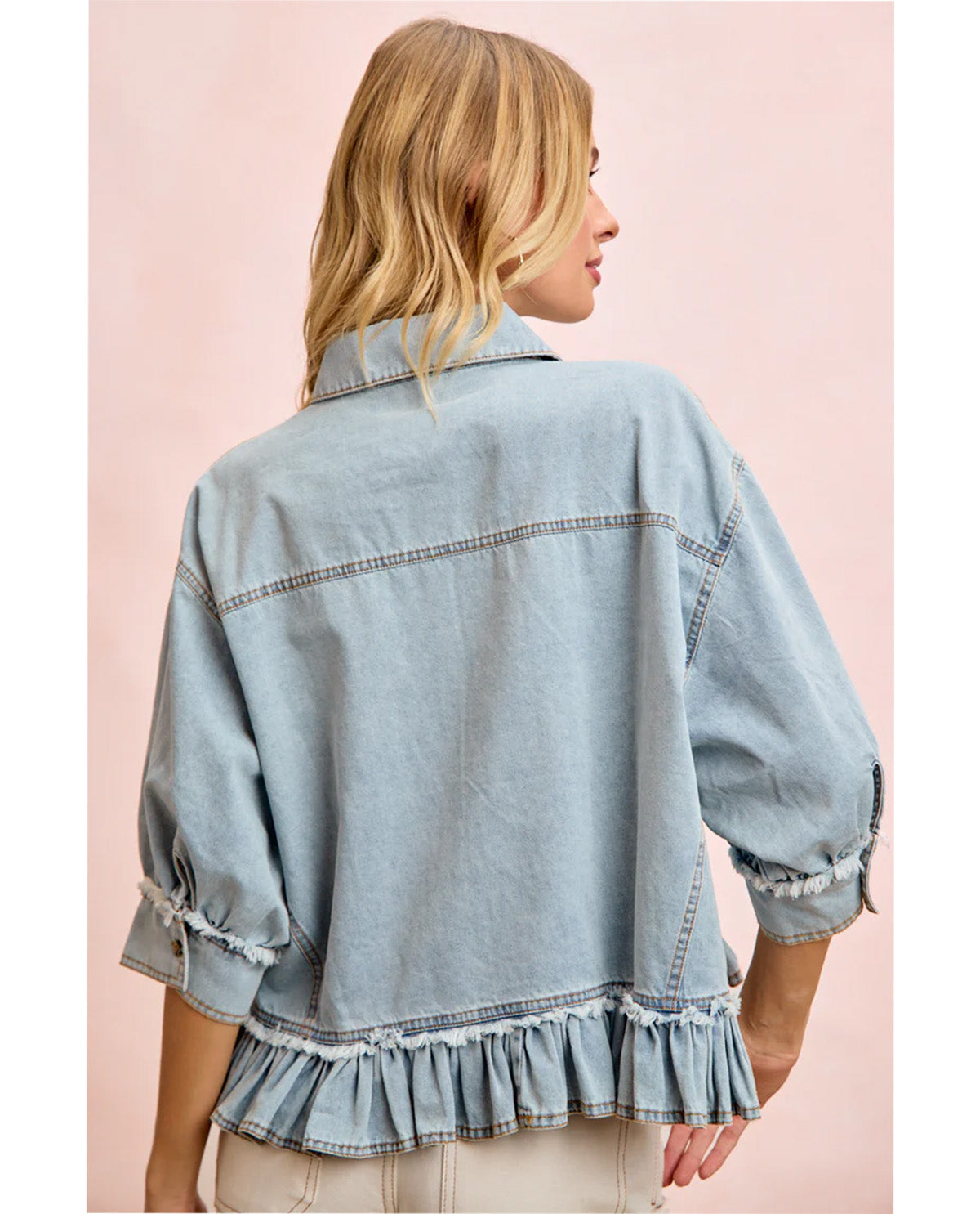 Bibi Washed Denim Ruffle Hem Top