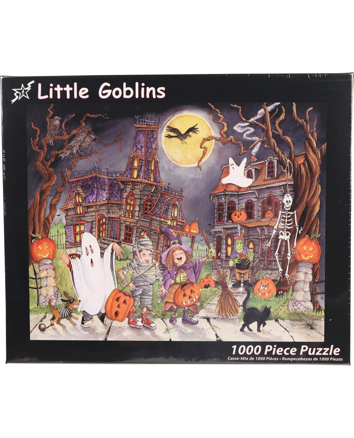 Halloween-themed puzzle packaging with 'Little Goblins' branding