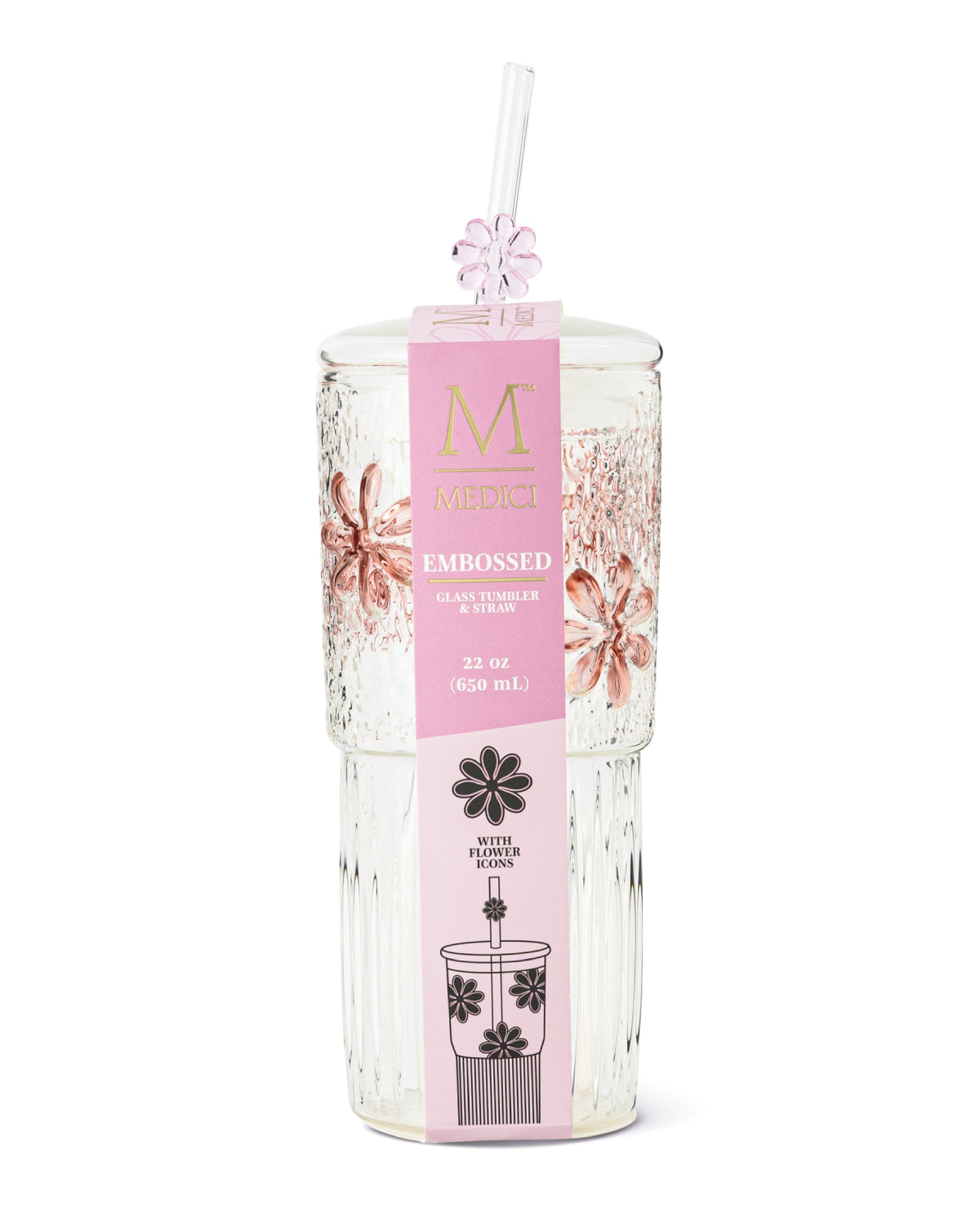 22oz Tumbler With Embossed Icon Flower