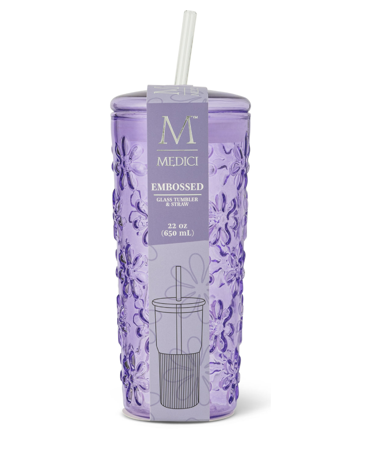 22oz Glass Tumbler - Floral Lilac