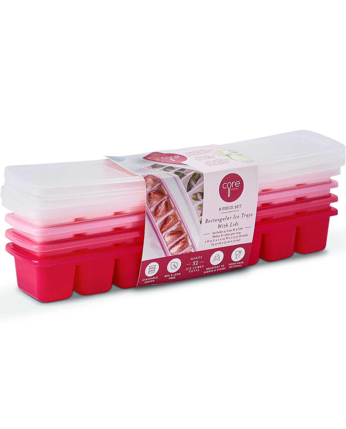 4pc Rect Ice Tray Pink Ombre