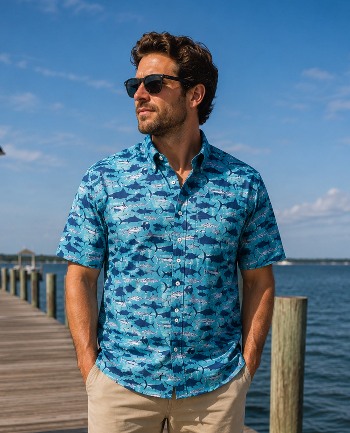 Izod Short Sleeve Woven Print Fishing Shirt