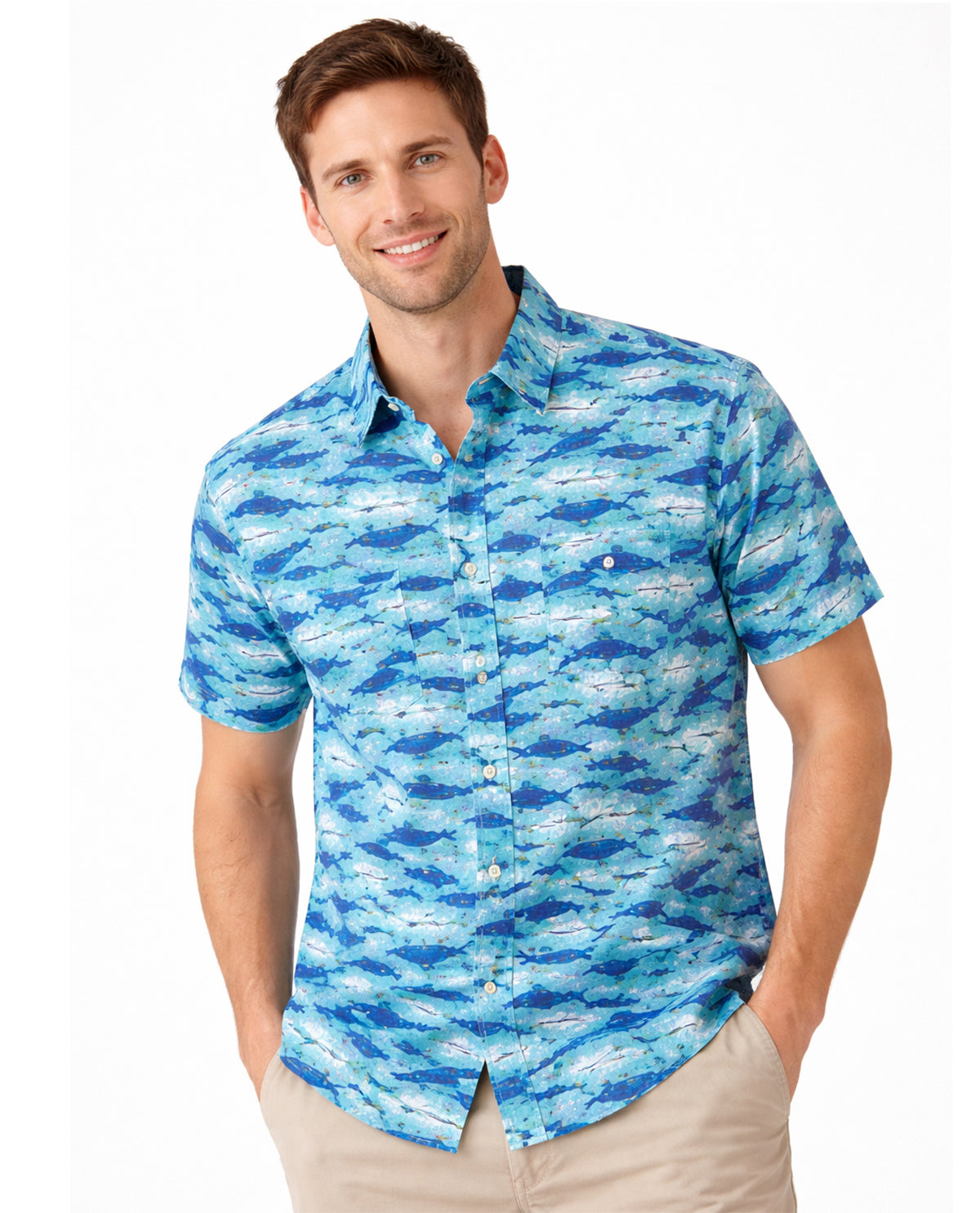 Izod Short Sleeve Woven Print Fishing Shirt