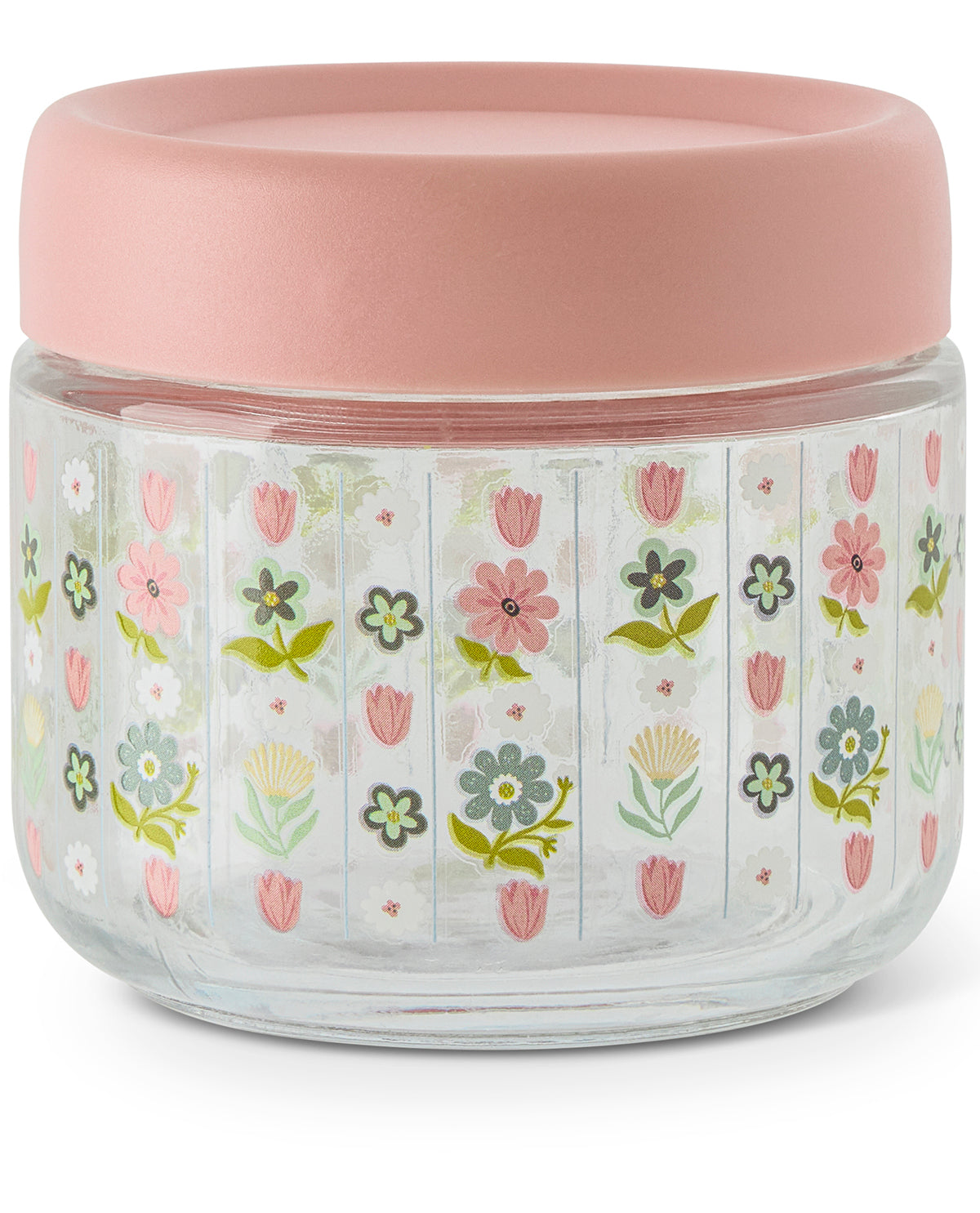 4pk 10oz Glass Jar Set Floral Stripe