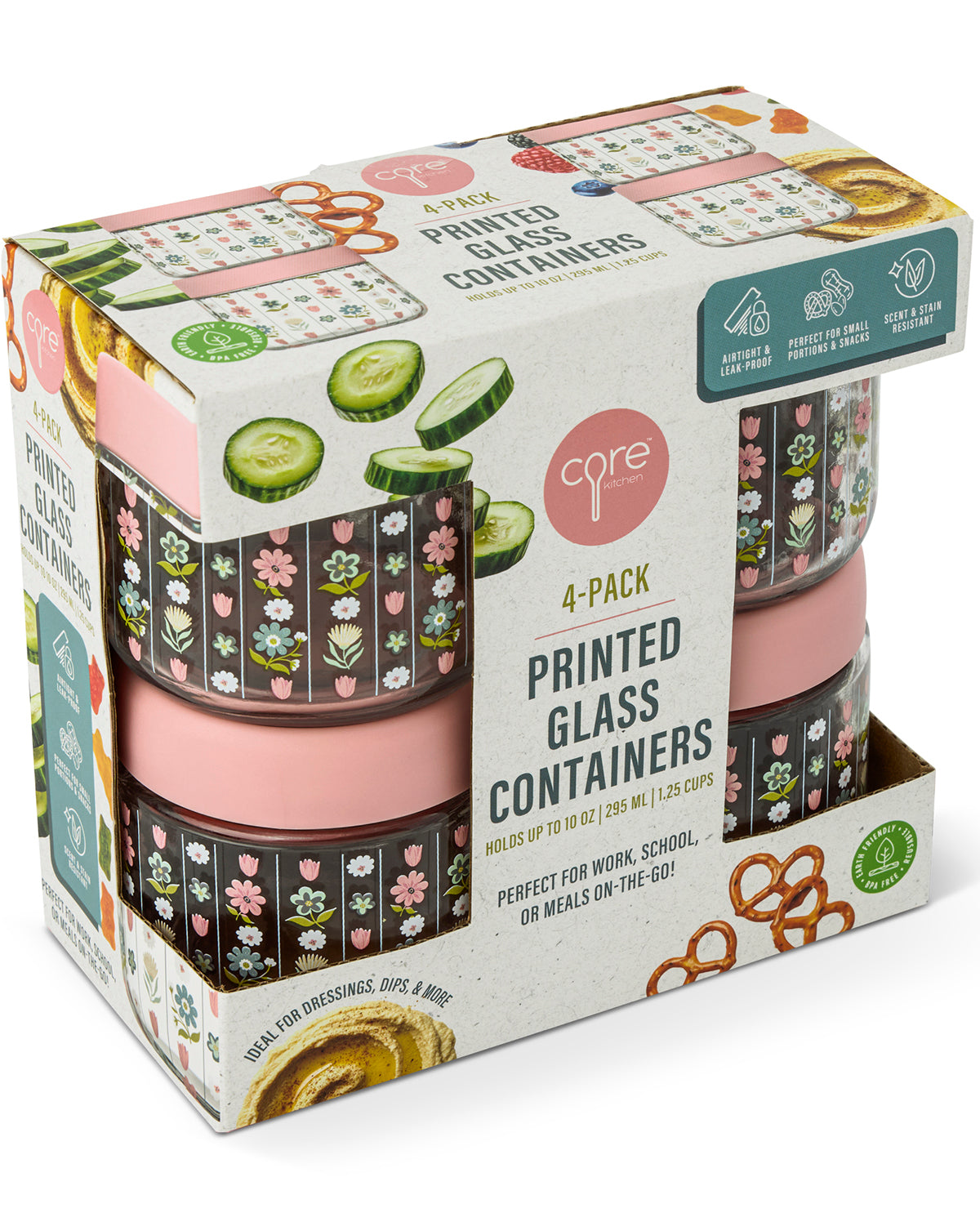4pk 10oz Glass Jar Set Floral Stripe