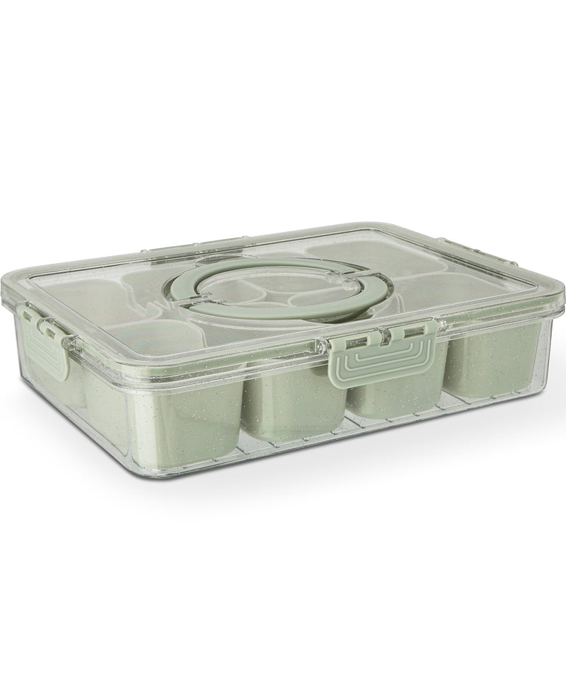 9 Section Glitter Handled Snackle Box Mossy Stone