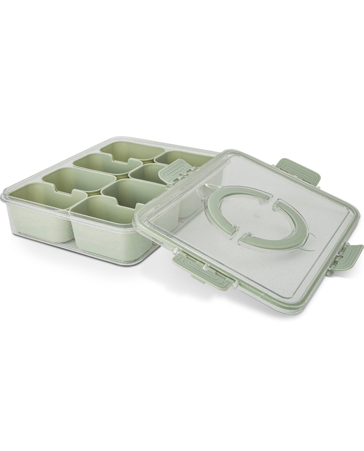 9 Section Glitter Handled Snackle Box Mossy Stone