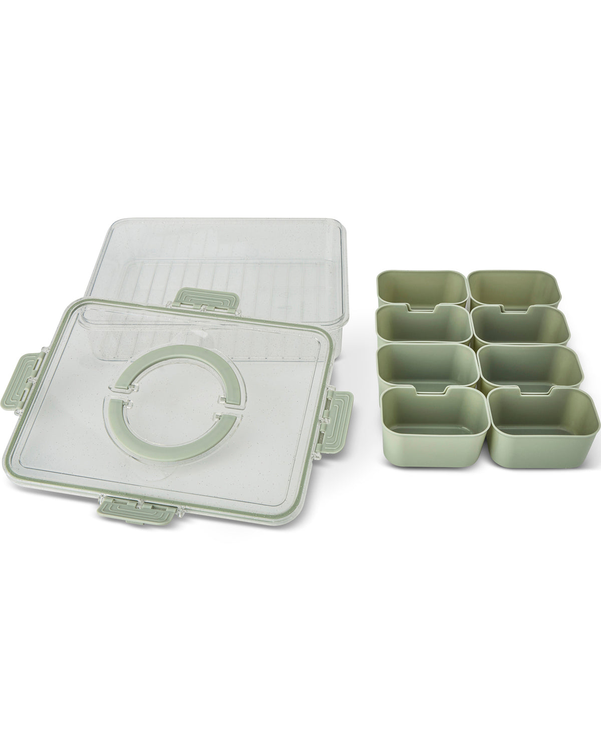 9 Section Glitter Handled Snackle Box Mossy Stone