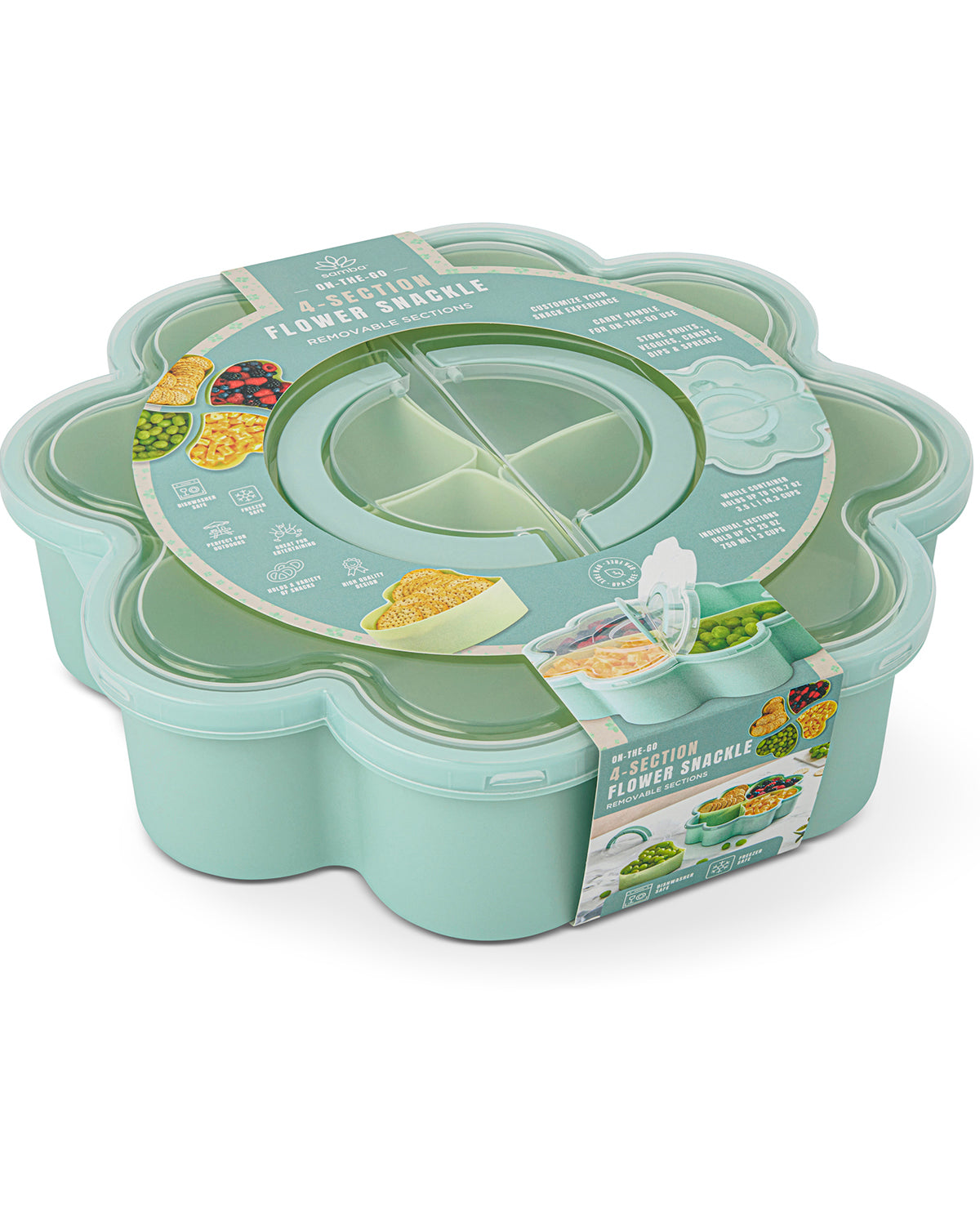 4 Section Flower Snackle Box Green