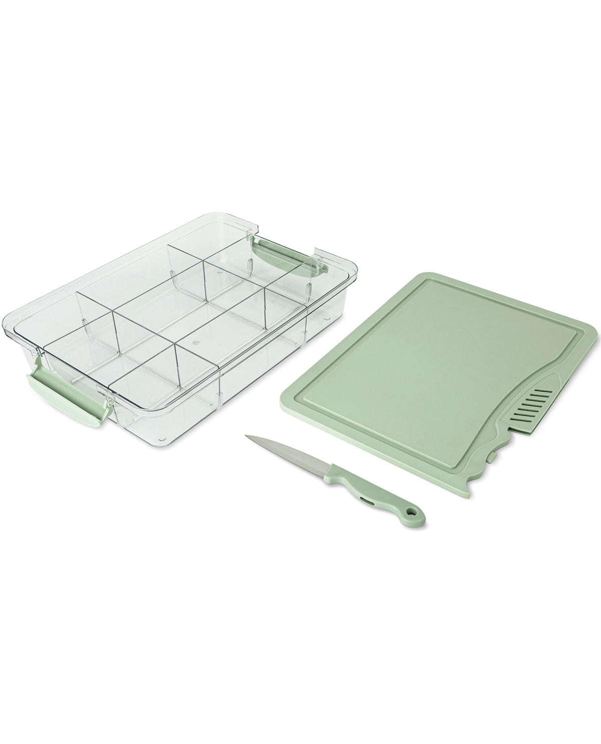 9 Section Snack Box With Built In Knife Board Sage