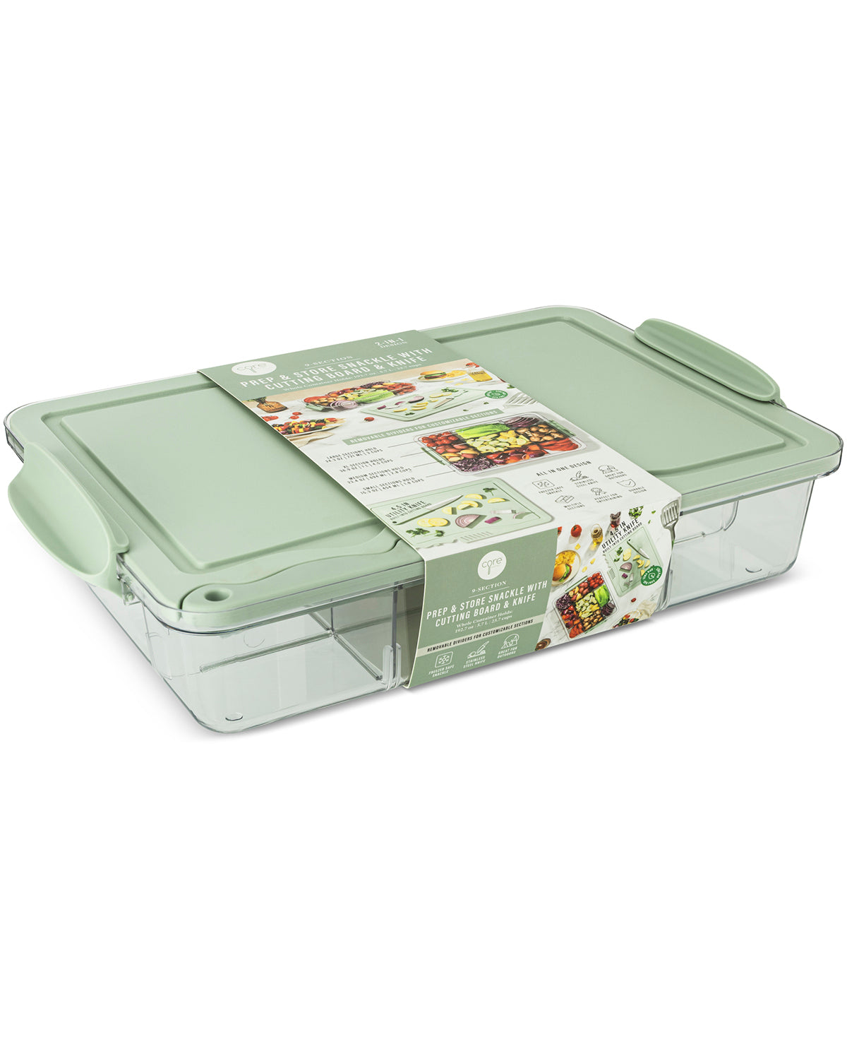 9 Section Snack Box With Built In Knife Board Sage