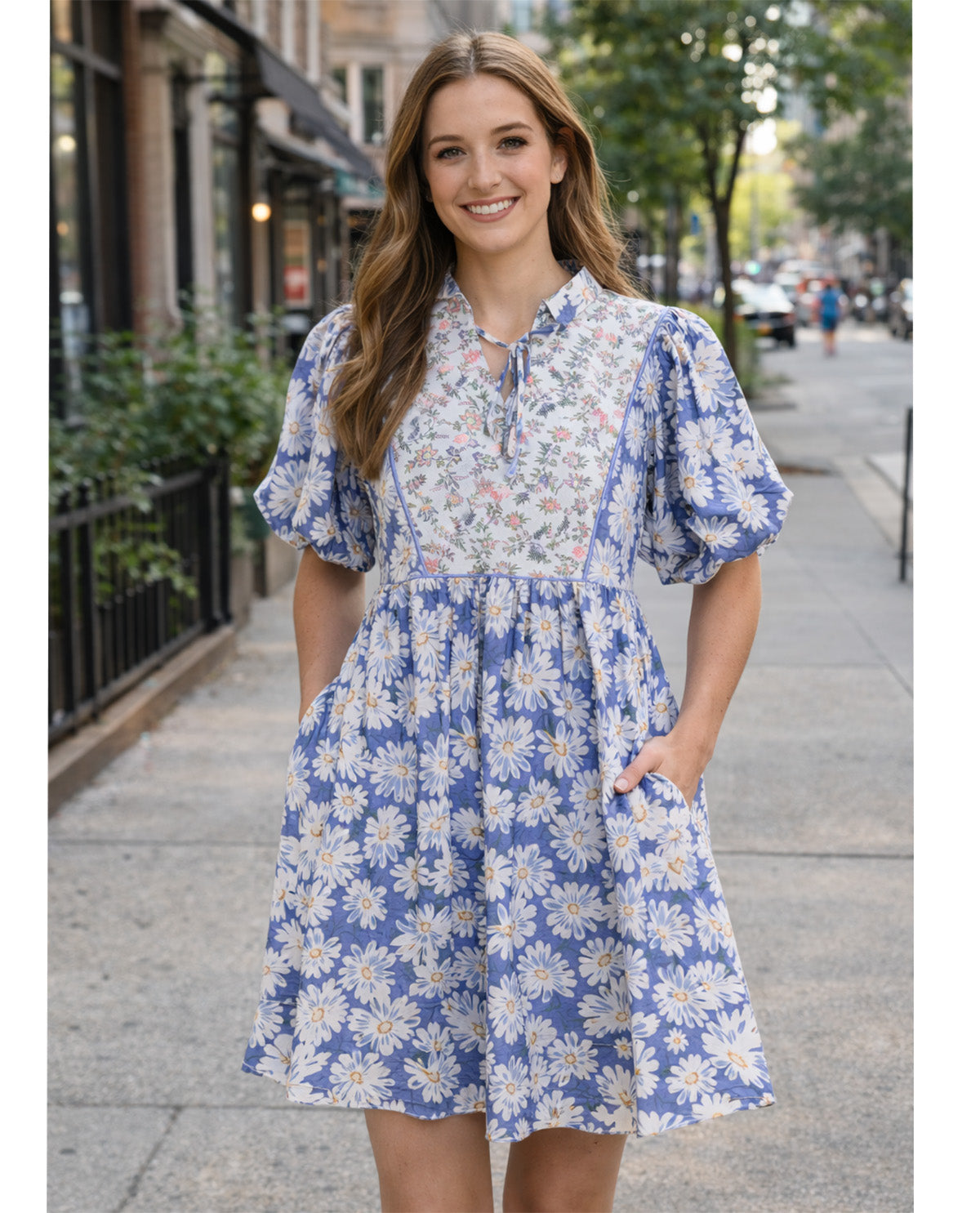 Jodifl Mixed Print Dress With Collar Blue