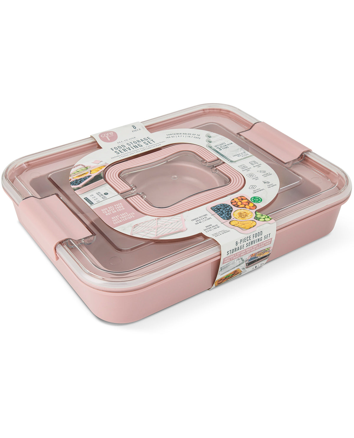8 Piece Food Storage Serve Set Pink Heart