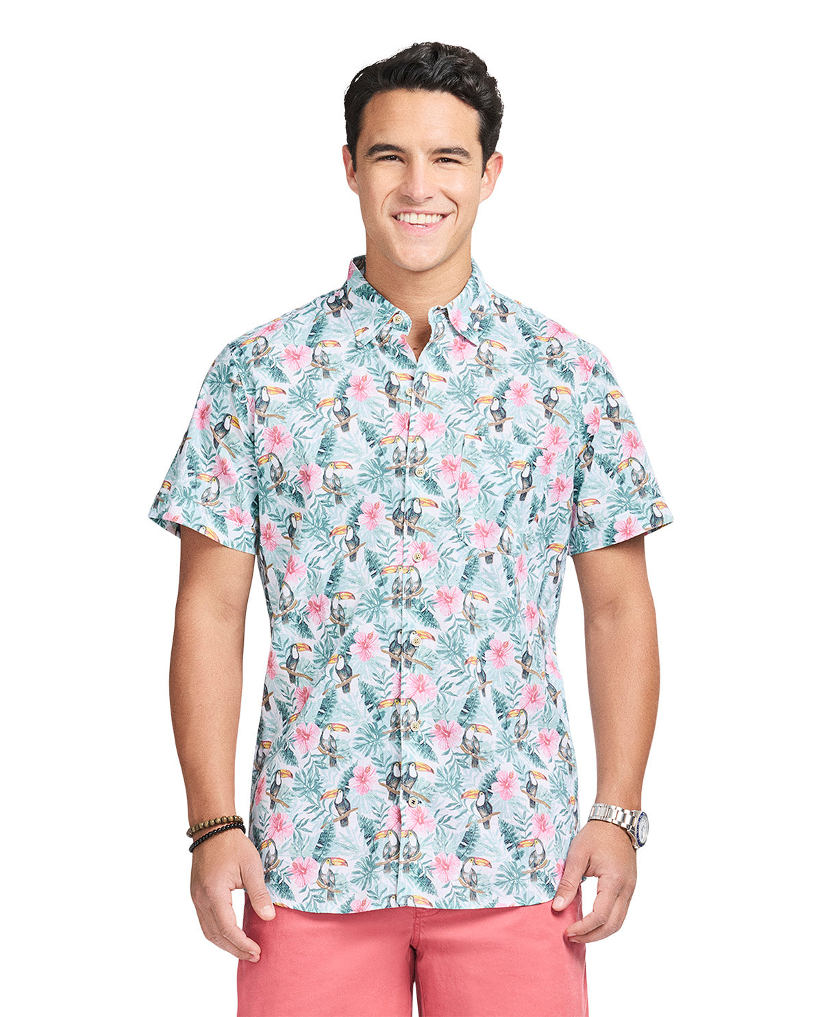 Izod Short Sleeve Dockside Chambray Print Woven