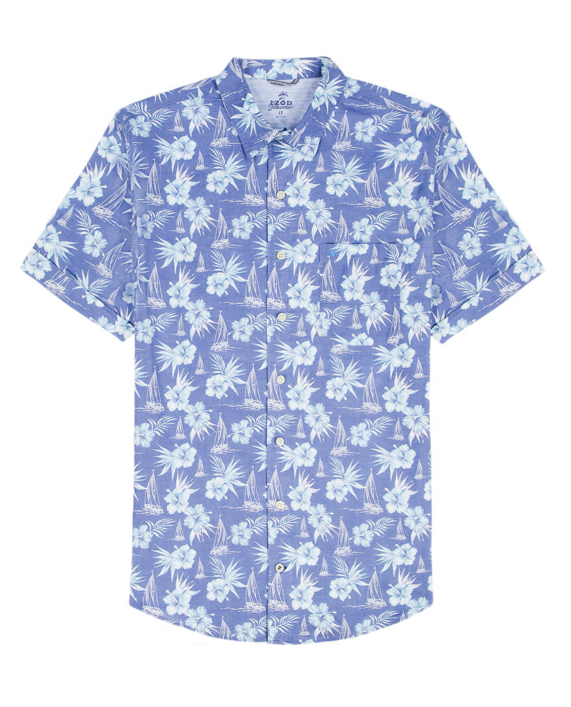 Izod Short Sleeve Dockside Chambray Print Woven