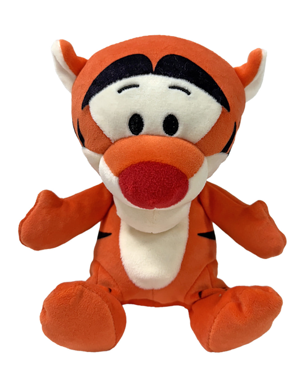 A small plush toy of Tigger from Winnie the Pooh, featuring orange fur, a white snout and chest, and black stripes, set against a plain white background.