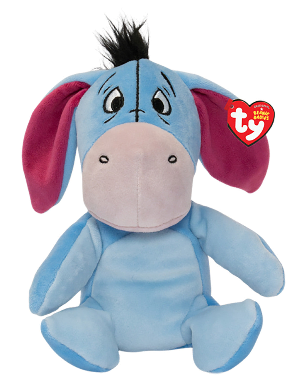 Ty the Toony Tug bear plush toy featuring light blue fur, magenta inner ears, and a light pink snout, with a red Ty heart-shaped hangtag on its right ear.