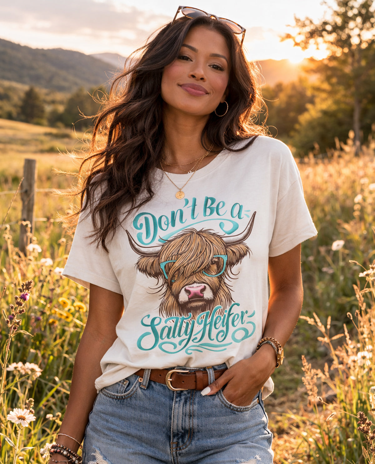 Southern Gal Salty Highland Heifer Short Sleeve Screen Tee