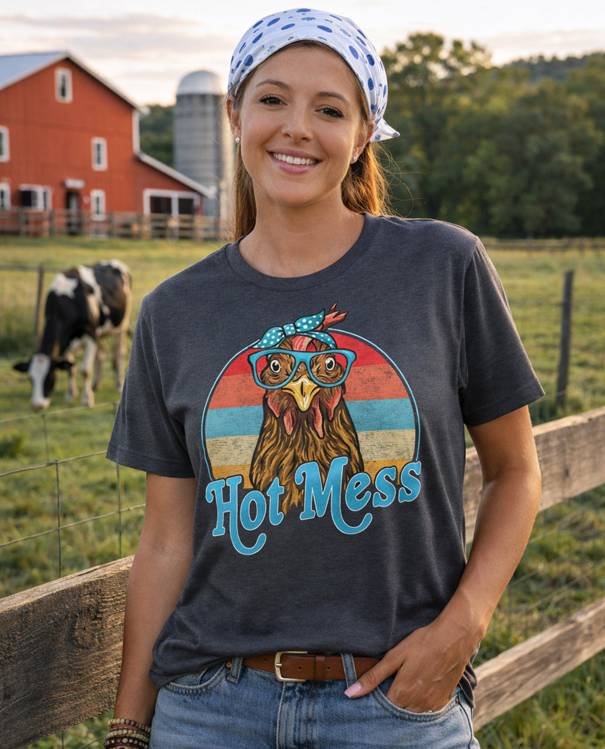 Southern Gal Hot Mess Chicken Short Sleeve Screen Tee