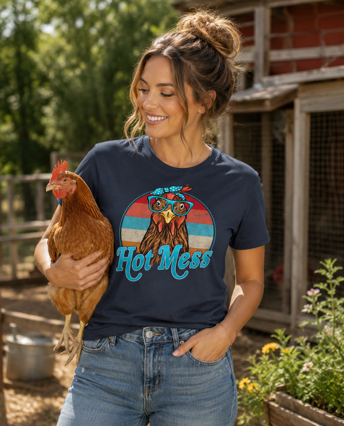 Southern Gal Hot Mess Chicken Short Sleeve Screen Tee
