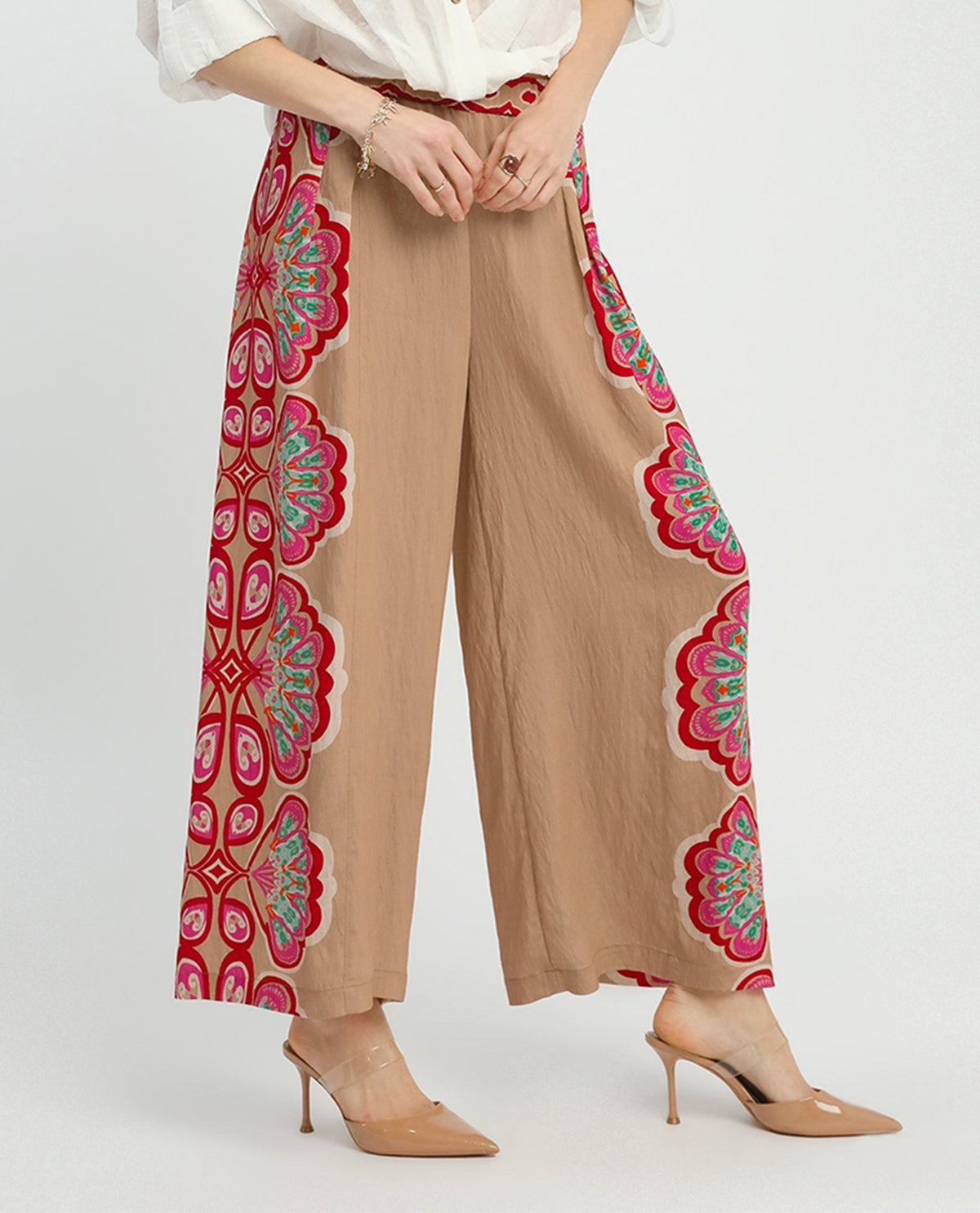 Umgee Wide Leg Print Soft Latte