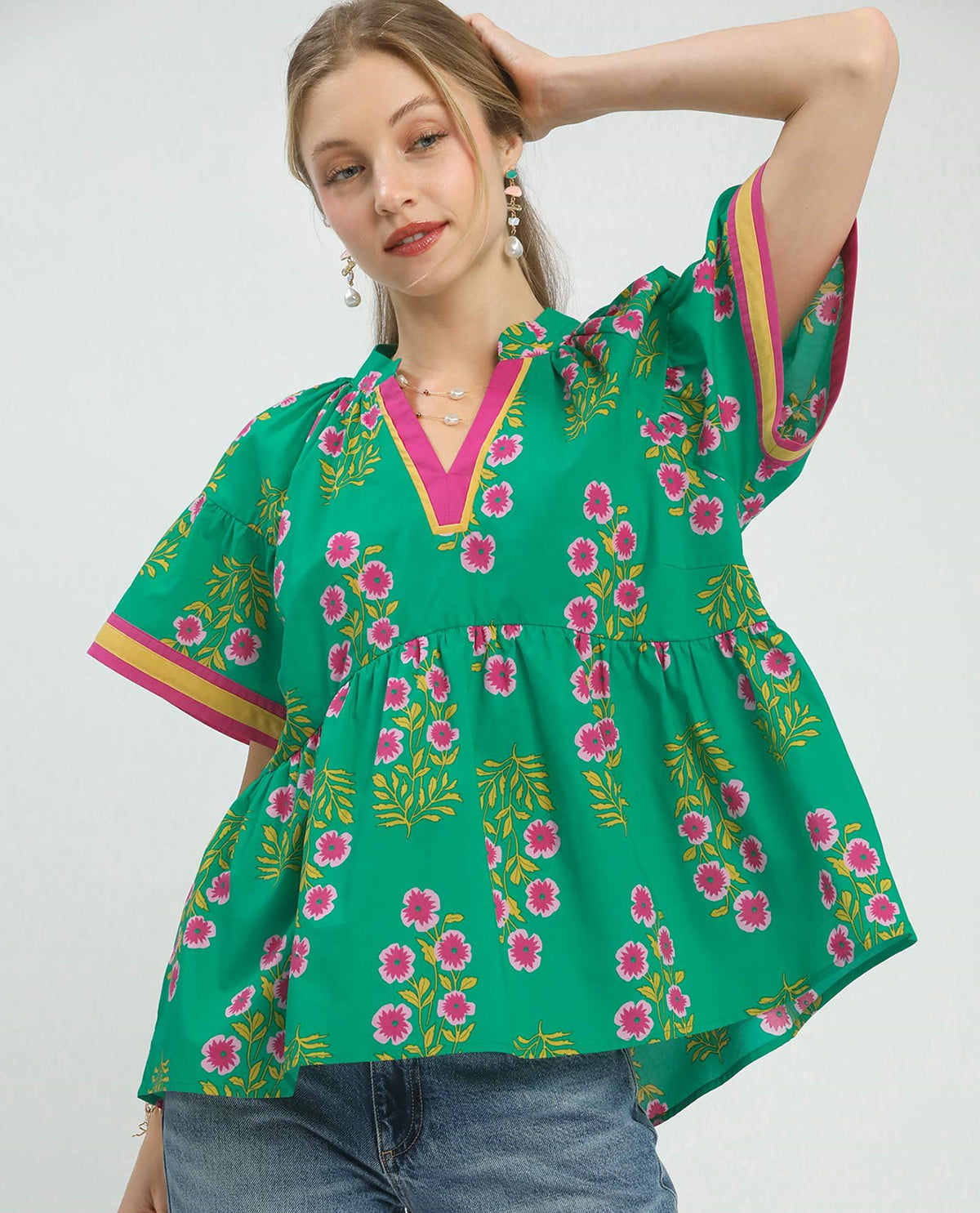 Umgee Floral Print Top Green