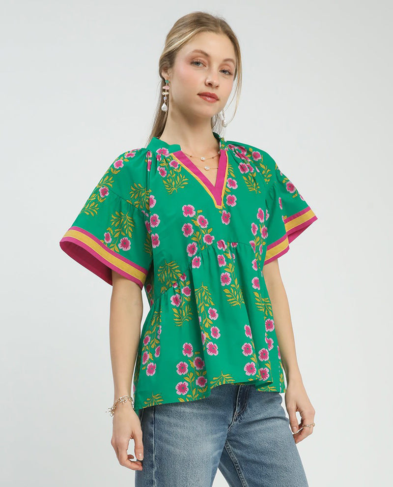Umgee Floral Print Top Green