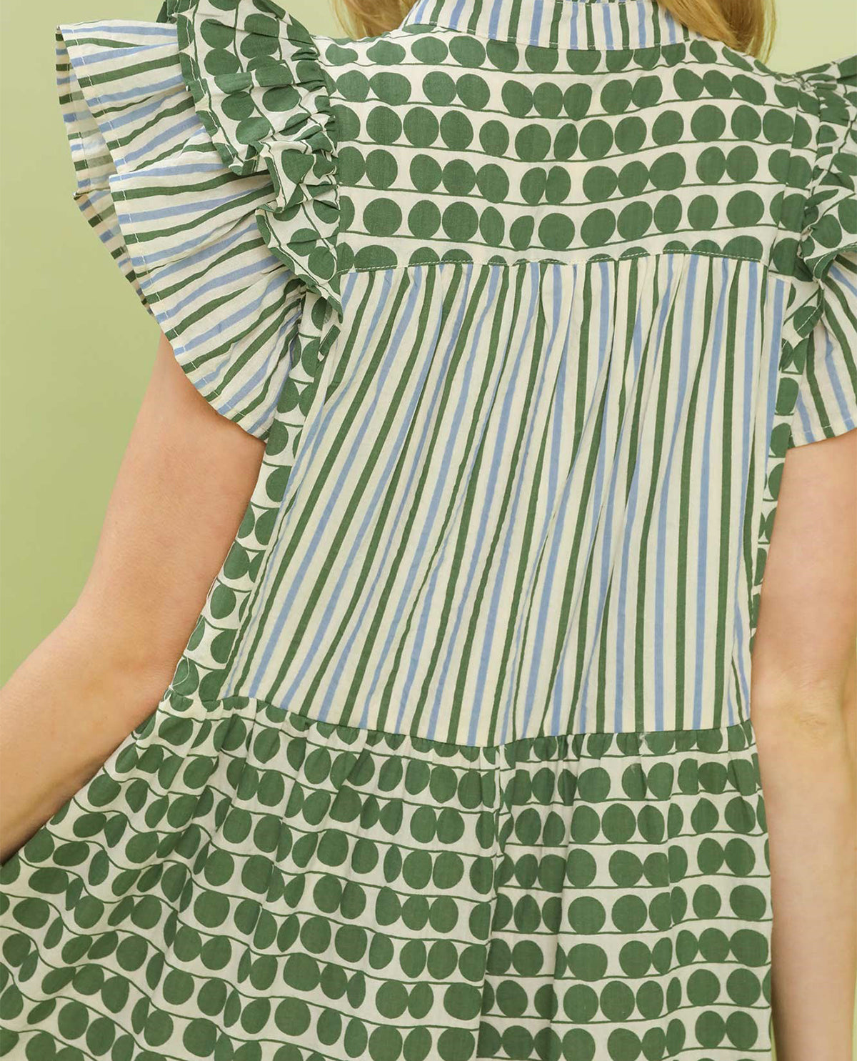 Umgee Mixed Print Tiered Dress Green