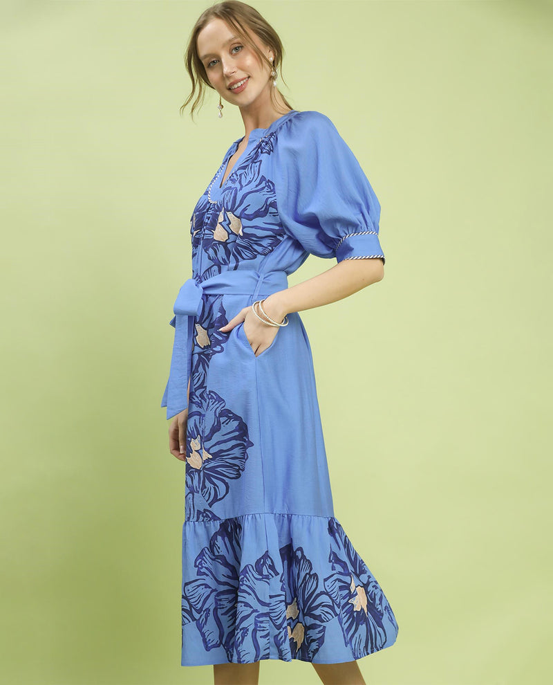 Umgee Print Maxi Dress Blue