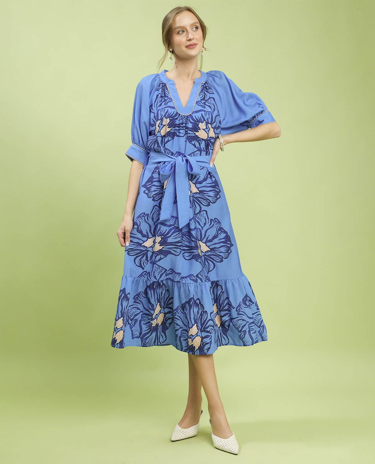 Umgee Print Maxi Dress Blue
