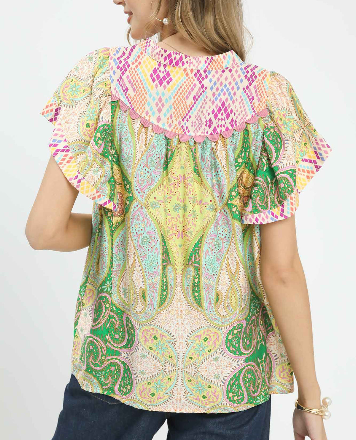 Umgee Floral Print Top Green