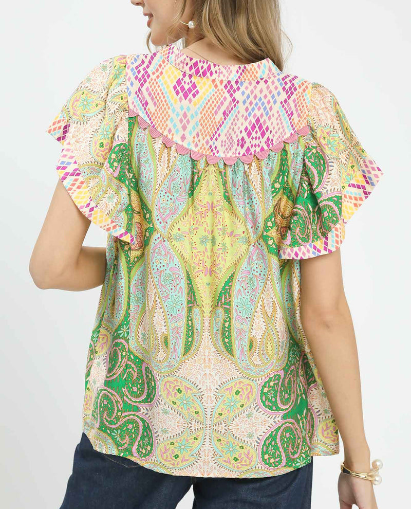 Umgee Floral Print Top Green