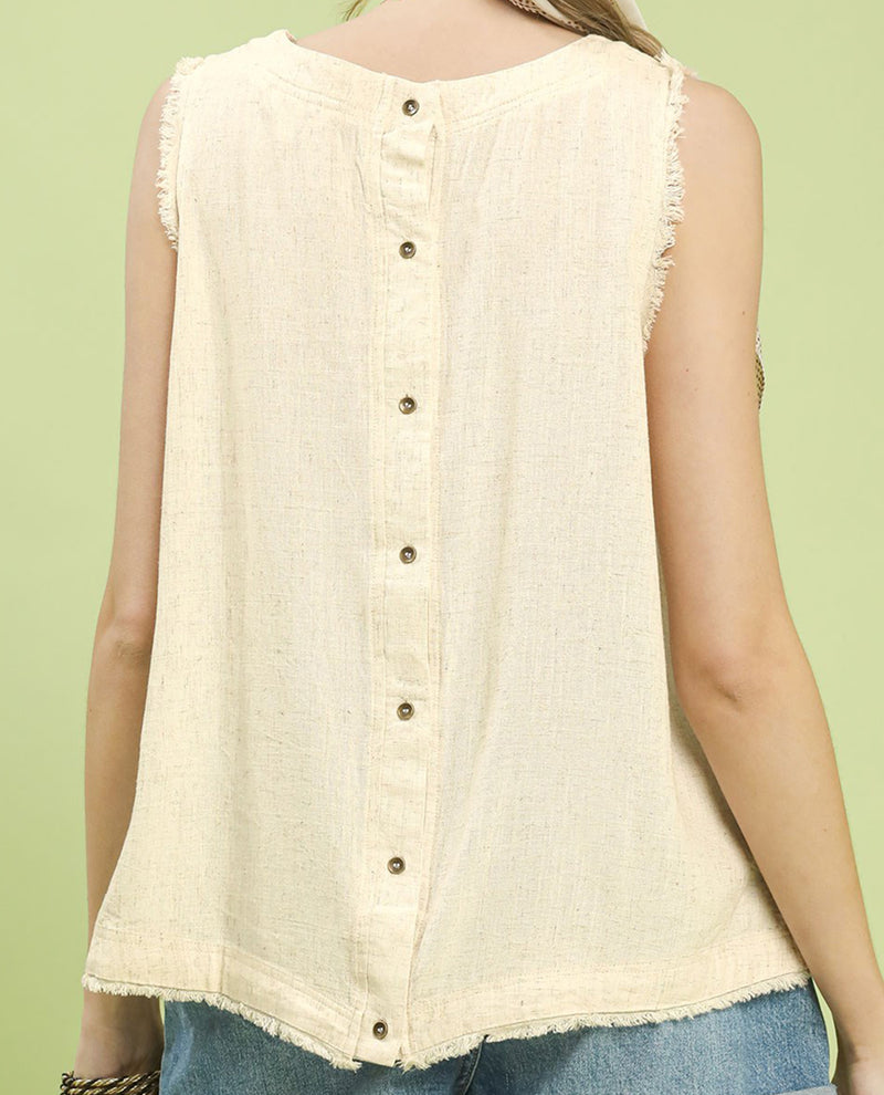Umgee Sleeveless Solid Linen Top Oatmeal