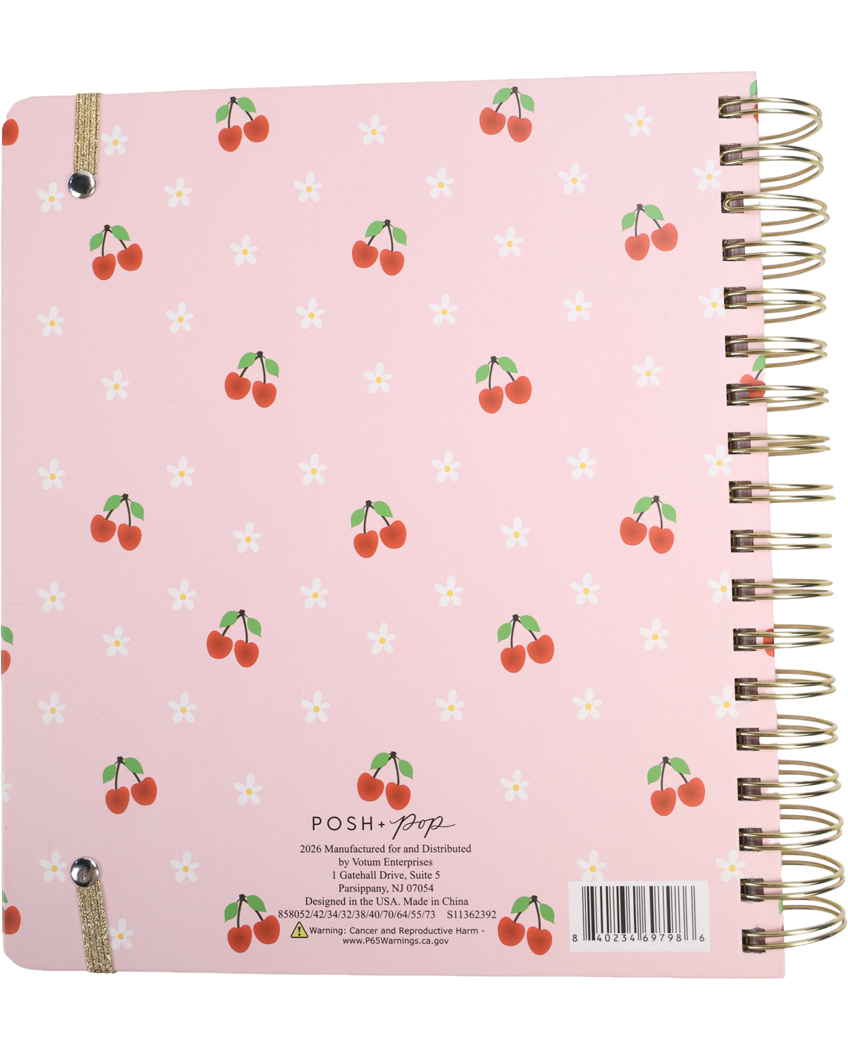 Notebook with cherry pattern on pink cover