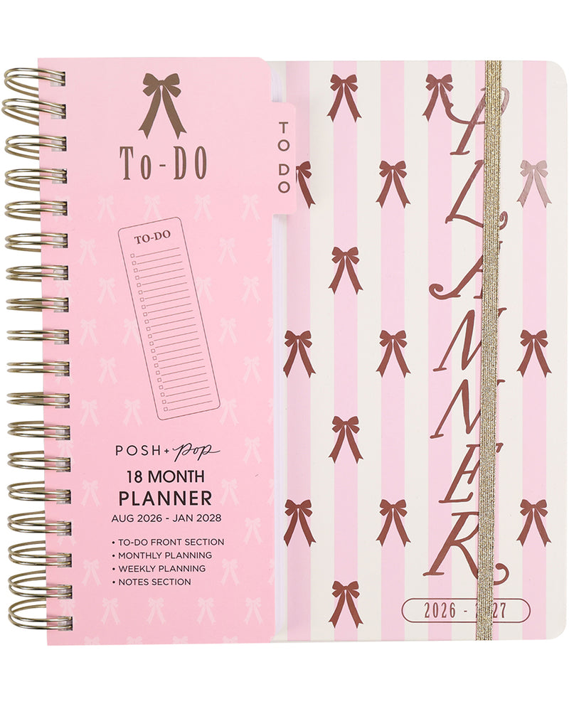 Pink planner with bow patterns and 'To-Do' sections on a white background