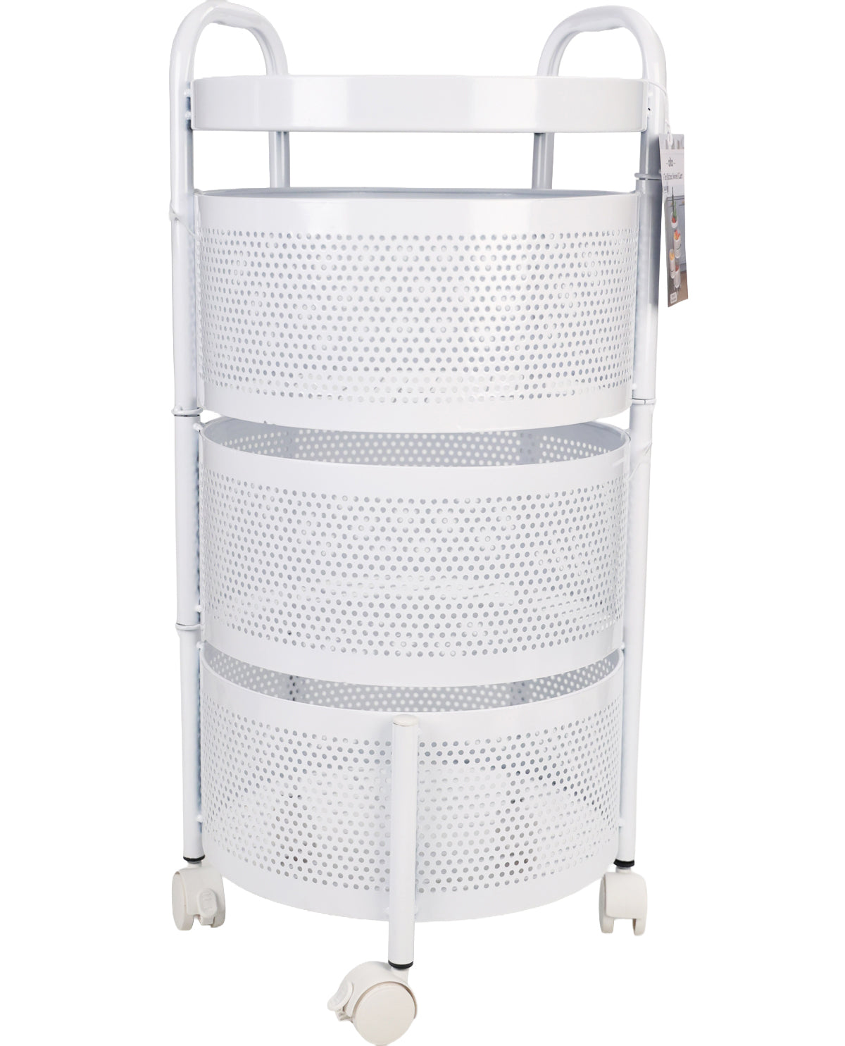 3-Tier White Metal Rolling Cart