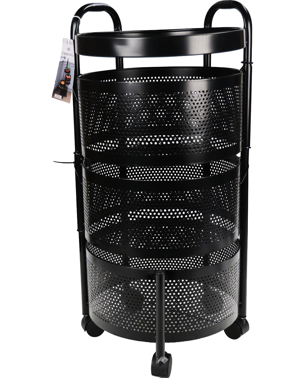 3-Tier Black Metal Rolling Cart