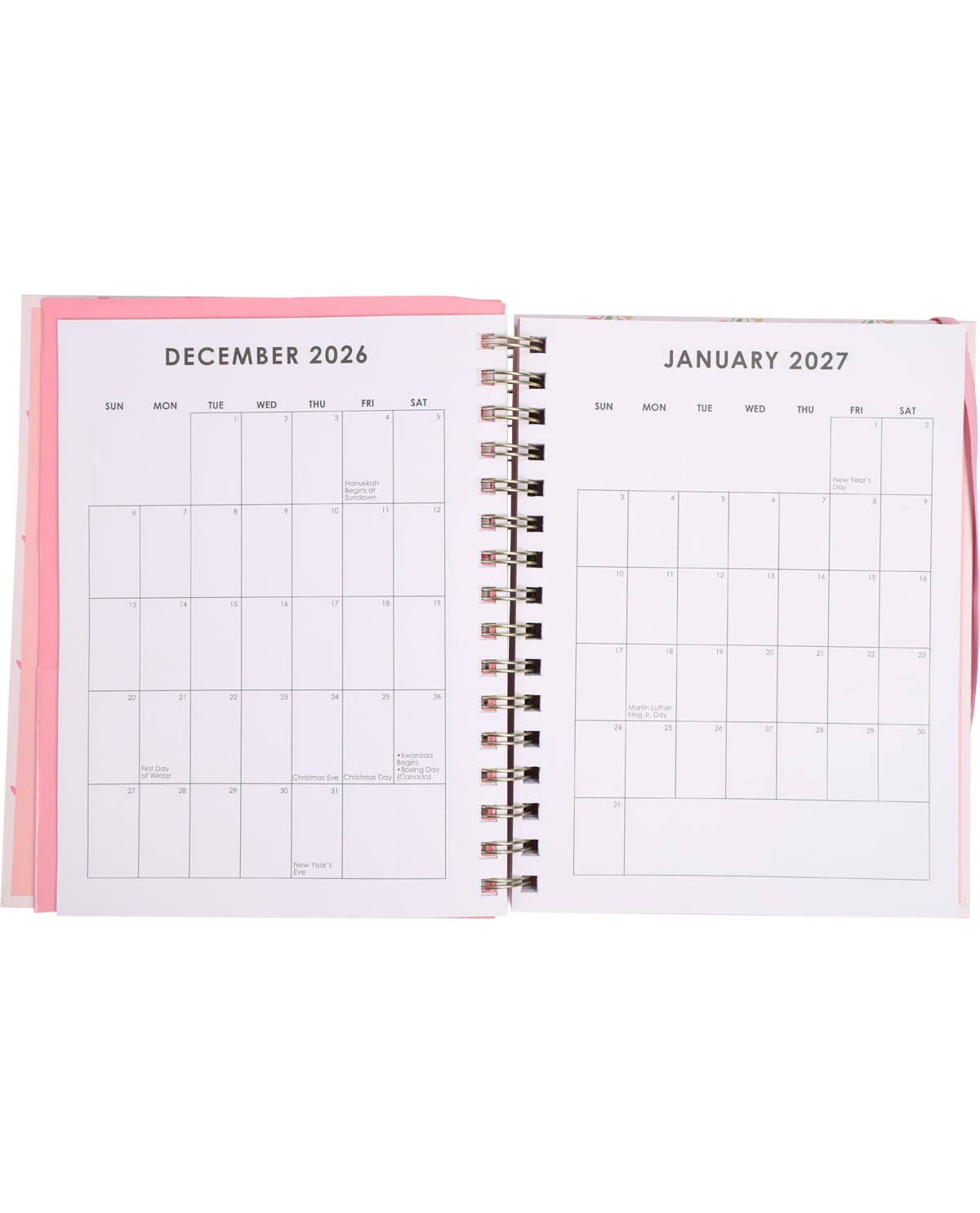 Open planner showing December 2026 to January 2027 on a white background