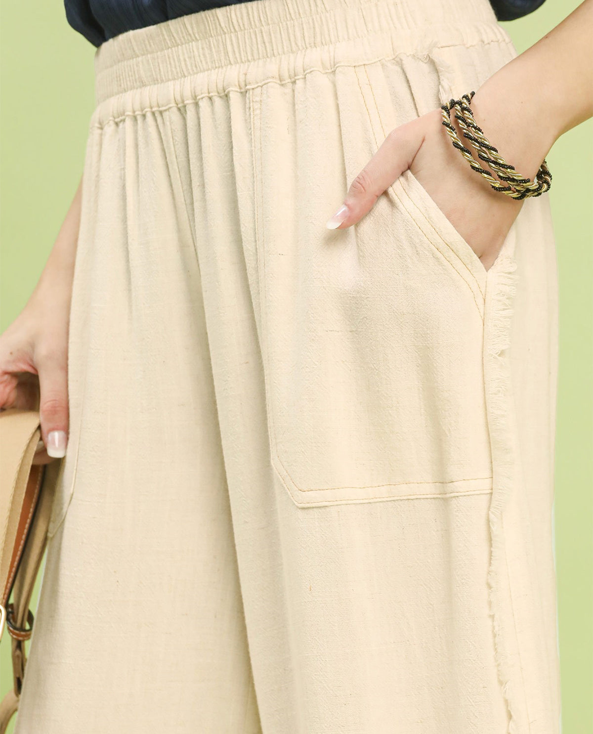 Umgee Solid Wide Leg Pant Oatmeal