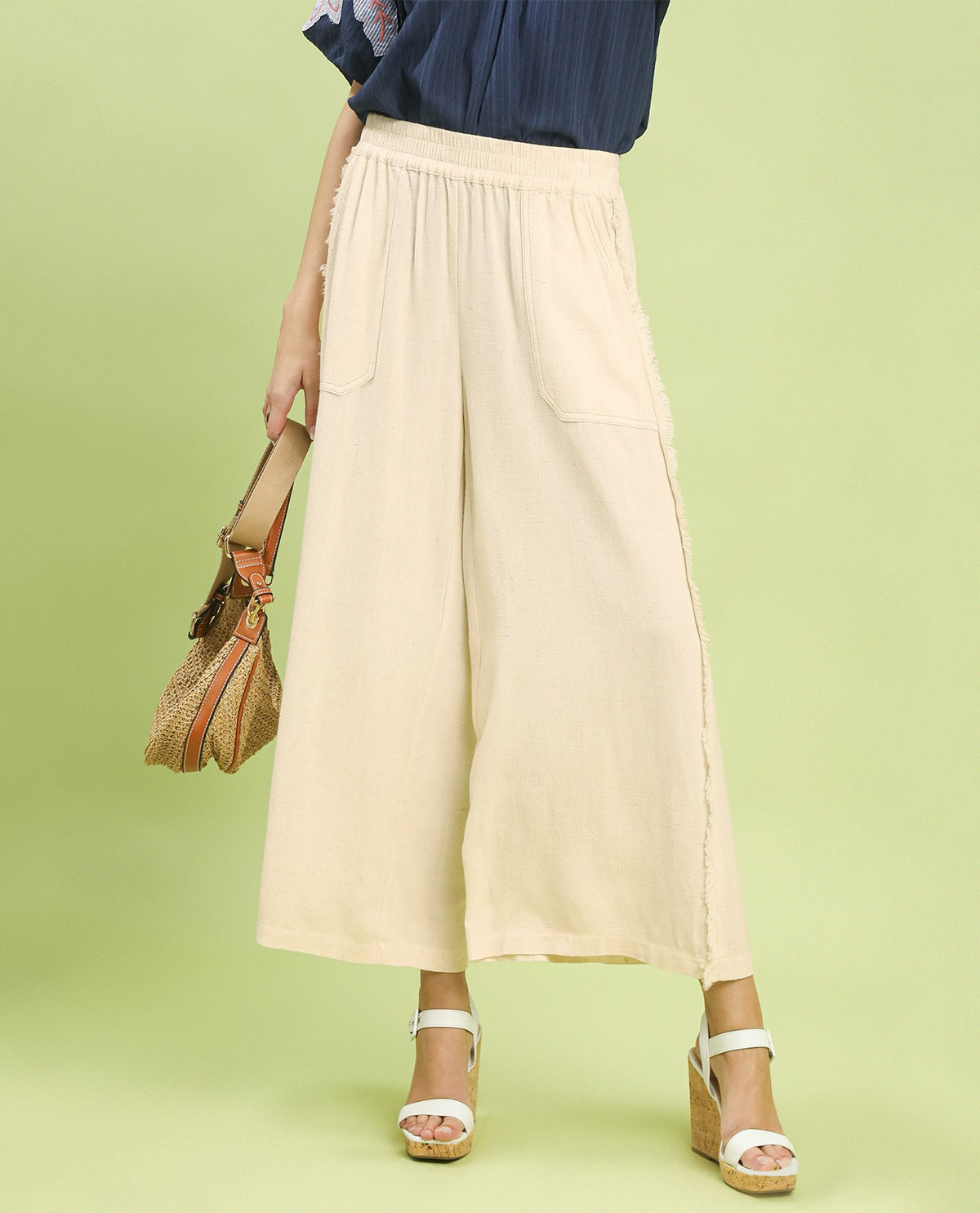 Umgee Solid Wide Leg Pant Oatmeal