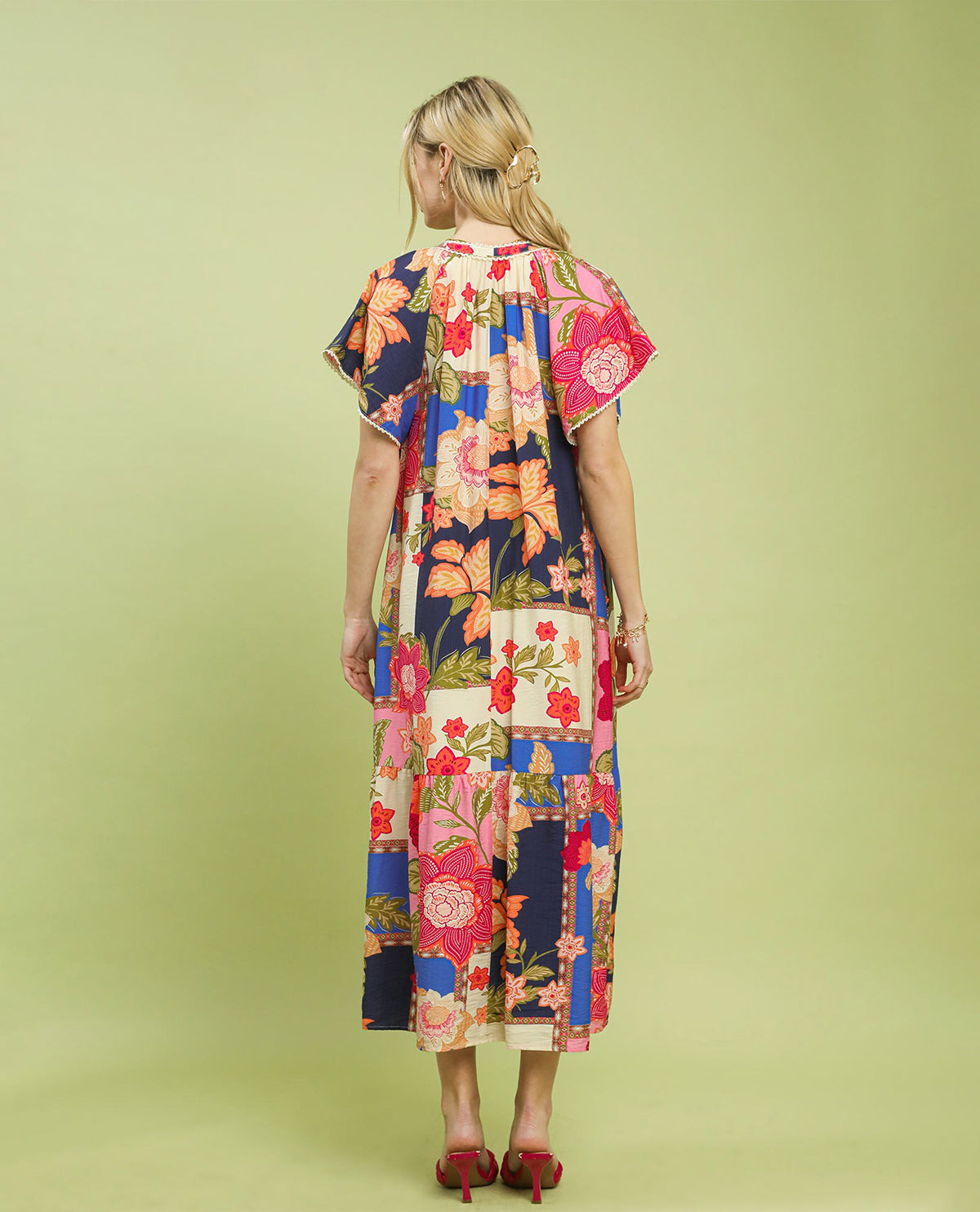 Umgee Patchwork Print Dress Blue Mix