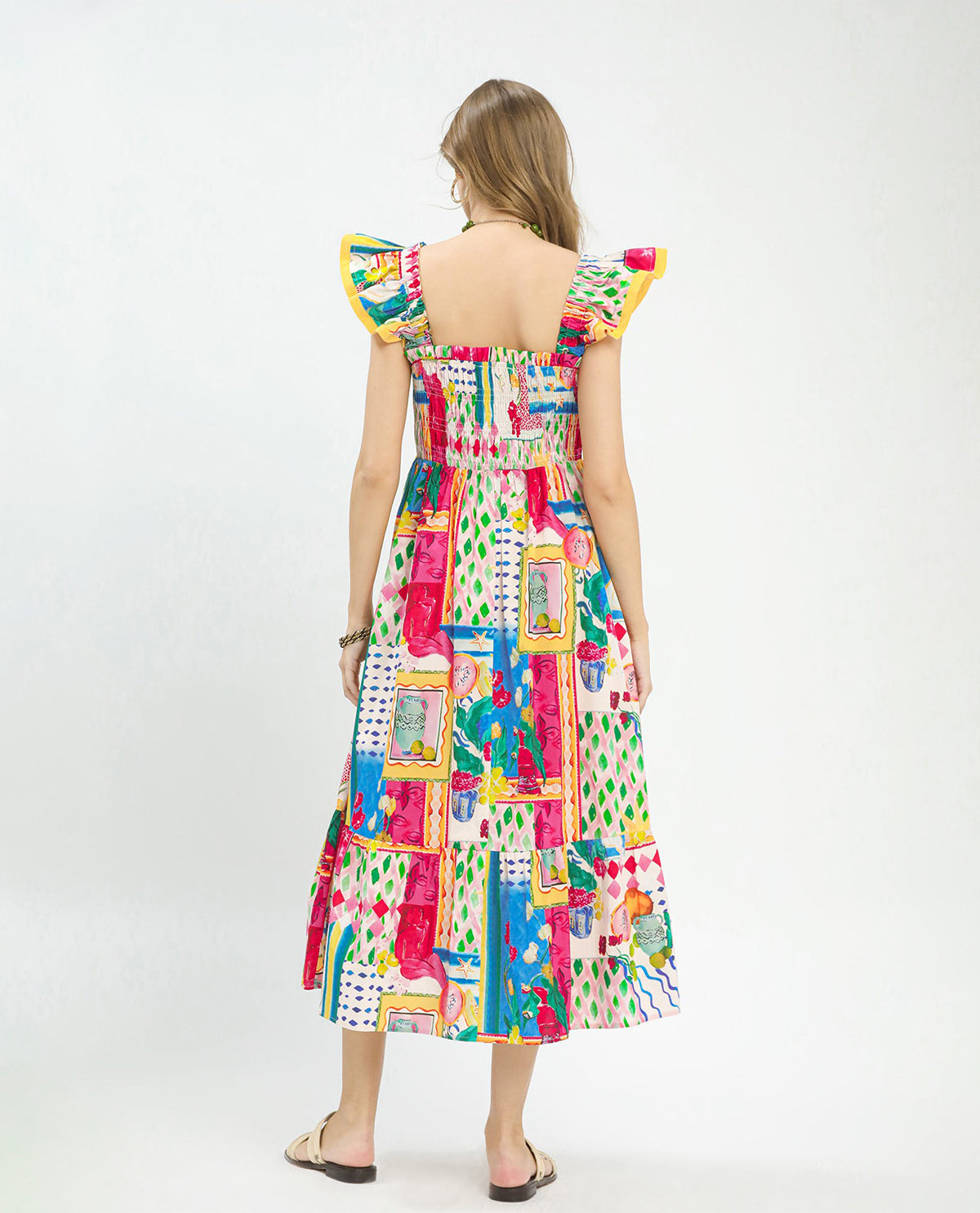 Umgee Abstract Print Smocked Dress Multi