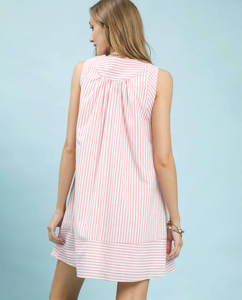 Umgee Aline Stripe Dress Pink